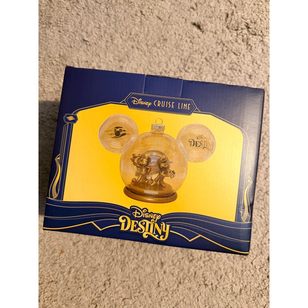 Disney Cruise Line Destiny Inaugural Sailing Mickey Head Glass Ornament NIB New - Picture 1 of 2